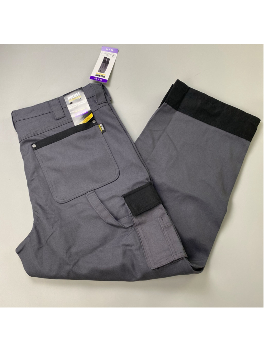 Holmes Workwear Pants Gray Black 40 x 30 Canvas Cargo Double Knee Utility Gorp